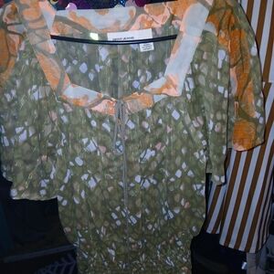 DKNY Green and Orange Blouse